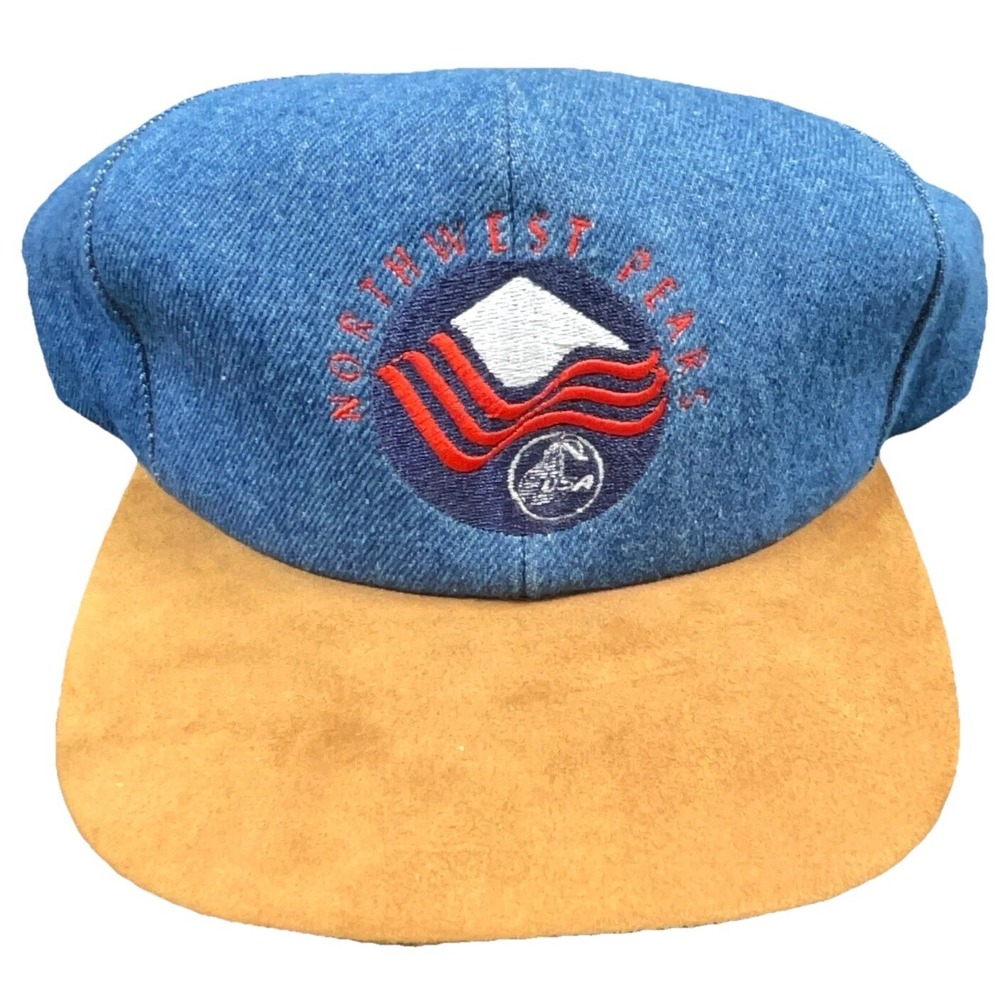 Vintage K Products Hat Cap‎ Trucker Snapback Denim Suede USA 90s Northwest Peaks